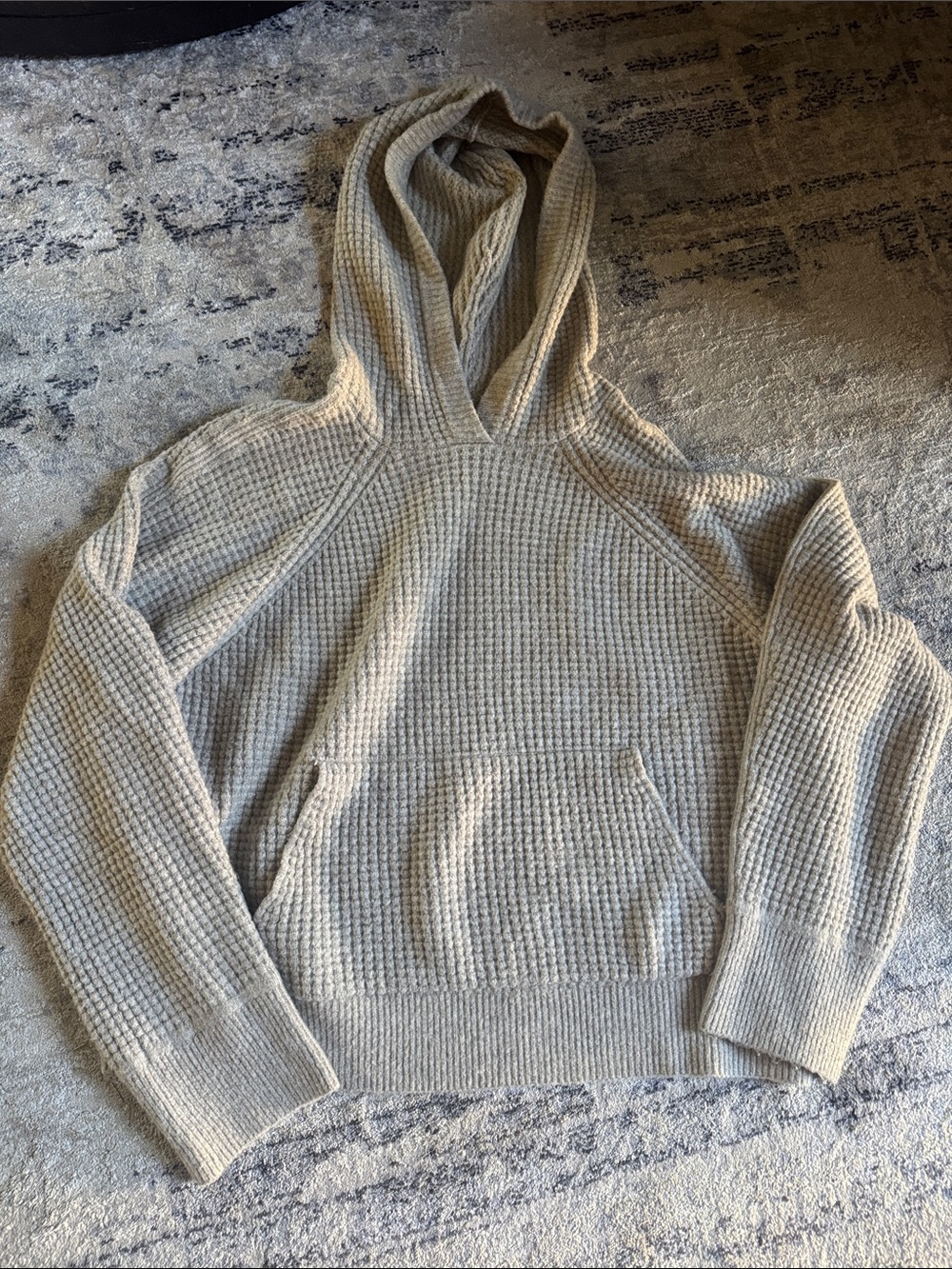 Abercrombie Cozy Waffle-Knit Hooded Pullover in Light Beige